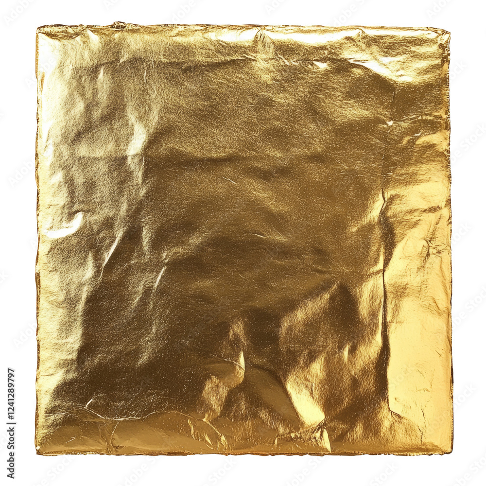 Poster a close-up image shows a square of crumpled gold leaf exhibiting a rich texture and metallic sheen a