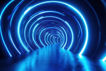 Obraz premium vivid blue neon swirls with geometric shapes create an electrifying business backdrop, radiating energy and modernity in a dynamic workspace setting