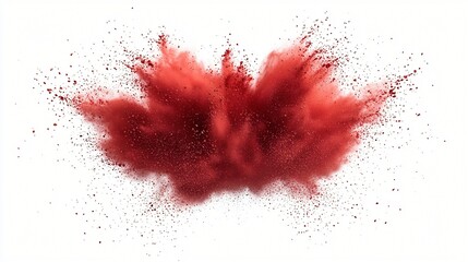 Vibrant Red Powder Explosion Bursting Forth Against Clean White Backdrop Visual Splatter Art.