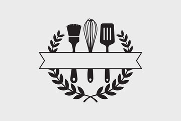 Elegant Baking Utensil Wreath Logo vector