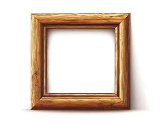 Empty Wooden Picture Frame on White Background, For Use in Design or Print
