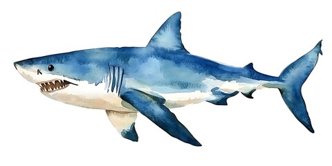 Obraz premium Watercolor Great White Shark Illustration