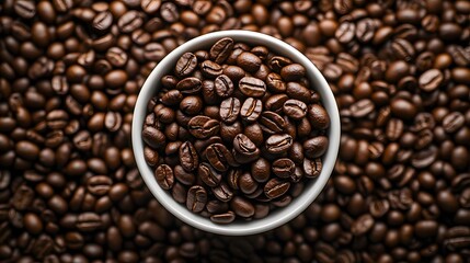 Fototapeta premium A cup of coffee sits atop a large pile of whole coffee beans 
