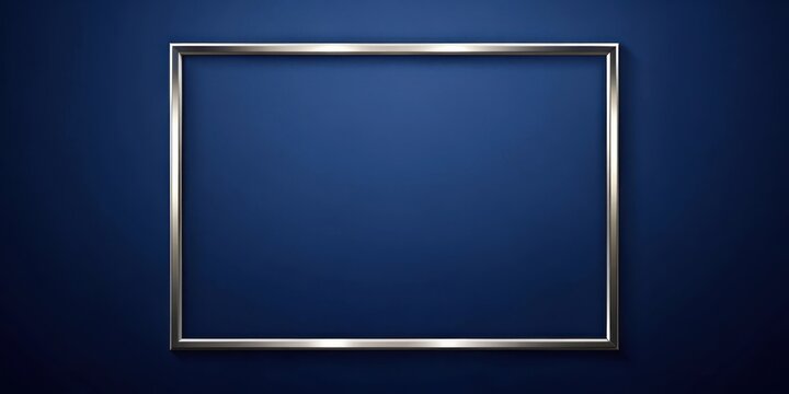 A vibrant dark blue navy background serves as the canvas for an abstract square silver frame that adds a touch of elegance and sophistication to any scene, wall art, decoration