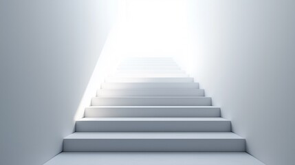 Fototapeta premium A white staircase leading upwards into a bright light