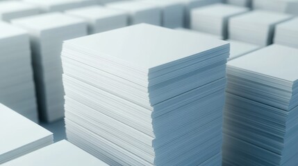 Stacks of Blank Sheets on a Table in a Modern Office Environment
