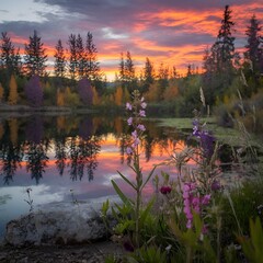 sunset over the lake
