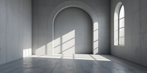 Obraz premium Sunlit Minimalist Room With Archway and Windows