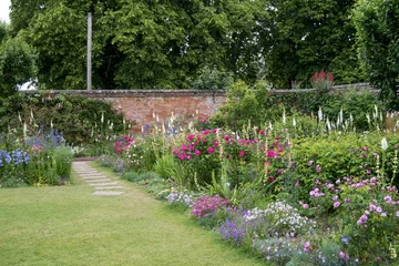 Gardinen colourful flower borders in an english country garden © Penny
