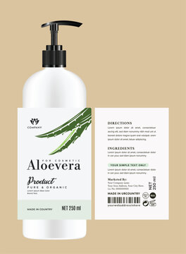 Minimalist organic aloe vera cosmetic product label design featuring an organic theme with modern typography, soothing colors, and clean, professional branding elements for natural skincare products.