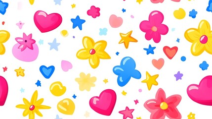 Abstract pattern of hearts, flowers, and stars