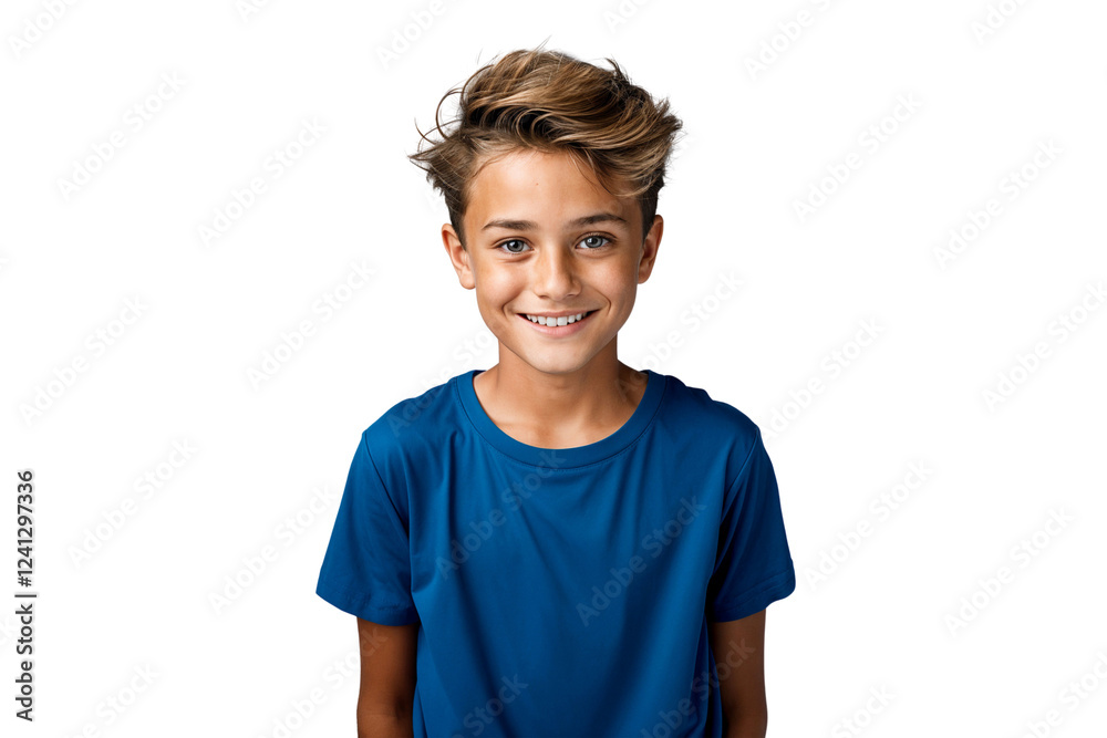Poster handsome young boy smiling with happy expression, isolated on transparent background