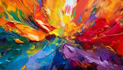 oil daub hard colorful bold rainbow colour explosion portray texture with oil brushstroke knife paint on canvas inventive heritage instance