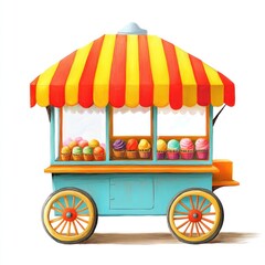 Colorful ice cream cart, summer treats, street scene, fun background, food illustration