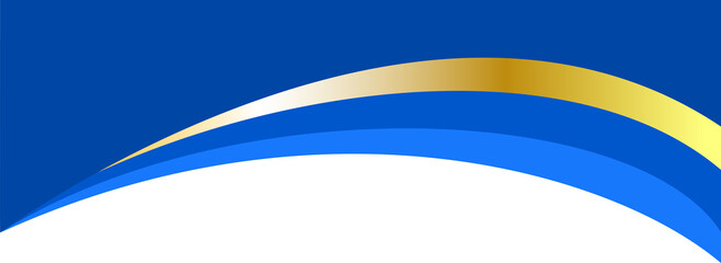 Border shape for banner design. Blue header section with golden line. Abstract bottom for web page. Curved divider template. Wavy horizontal separator