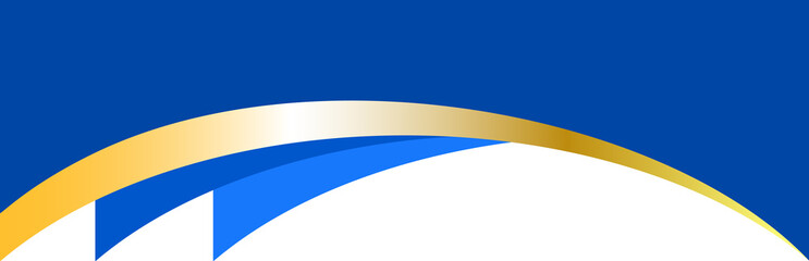 Border shape for banner design. Blue header section with golden line. Abstract bottom for web page. Curved divider template. Wavy horizontal separator