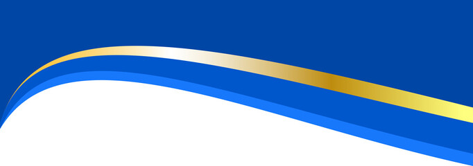 Border shape for banner design. Blue header section with golden line. Abstract bottom for web page. Curved divider template. Wavy horizontal separator