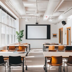 Bright spacious classroom interior modern well lit learning space colorful decor