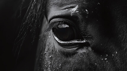 Closeup of a beautiful black horse eye.