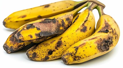 A Casual Cluster of Overripe Bananas Showcasing Nature?s Beauty in Decay Against a Crisp White Canvas