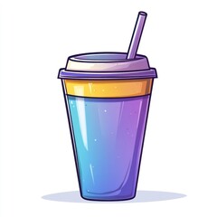 Colorful drink cup, straw, gradient, summer, refreshment, illustration, white background, beverage