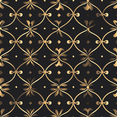Elegant gold floral pattern design minimalist seamless style textile background dark environment top-view perspective