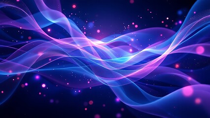Obraz premium Digital abstract background featuring flowing waves of pink and blue light, intertwined with sparkles and a deep purple backdrop, creating a sense of movement and energy.