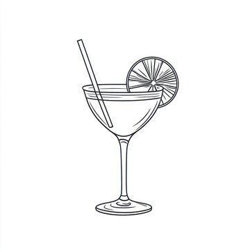 recommend clip art: Cocktail lime martini drink, straw, white background, menu design
