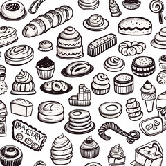 Set of Black bakery doodle illustration on white background