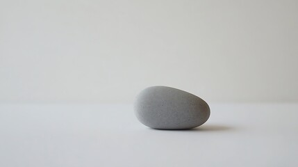 Gray pebble on white background, still life, simple, minimalist, meditation