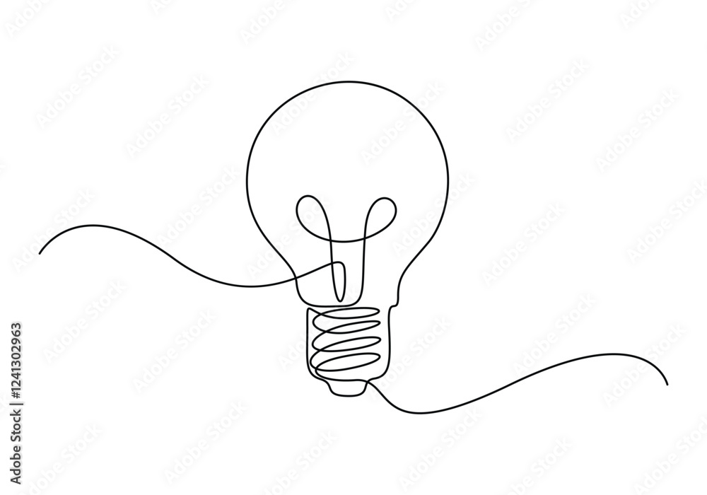 Fototapete continuous single line drawing light bulb symbol idea. outline hand drawn lamp vector illustration