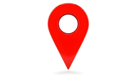 A vibrant, glossy red location pin icon, presented in a 3D style, against a pure white background.