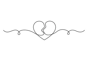 Continuous single line drawing of heart broken symbol vector illustration