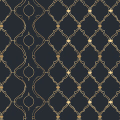 Naklejka premium Elegant gold and black seamless pattern design minimalist style textile art modern decor geometric shapes