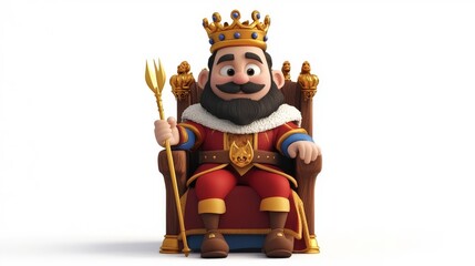 Royal figure in vibrant attire sits on a grand throne holding a scepter, embodying authority and power