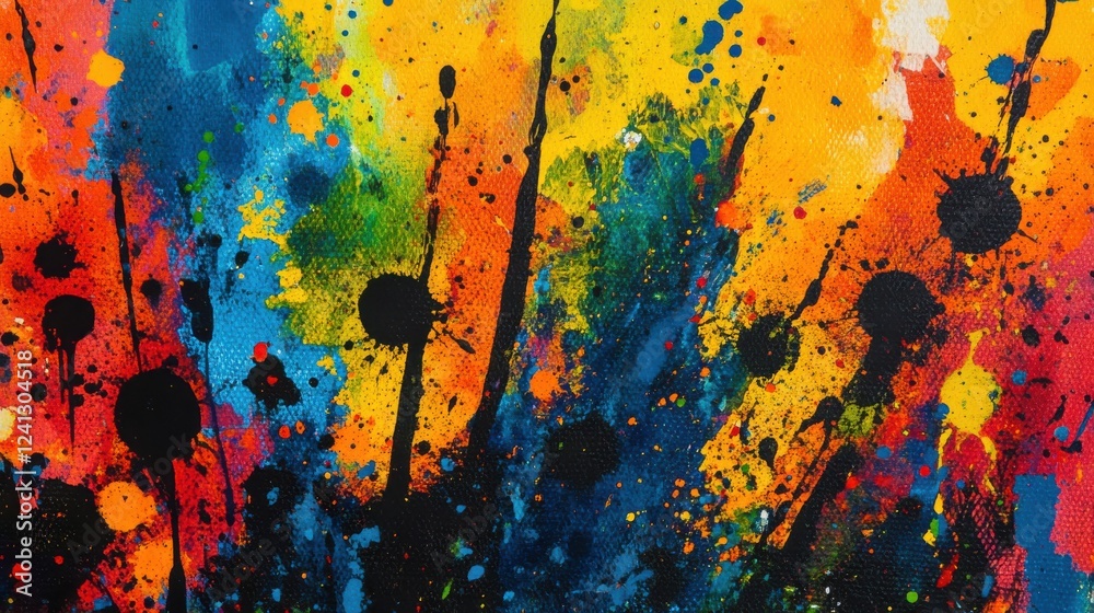 Canvas Prints vivid abstract splashes of color on canvas with bold black accents