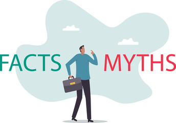 Myths vs Facts, true or false information, fake news or fictional, reality versus mythology knowledge.business concept.flat character.