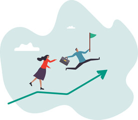 Business growth, growing to success, career development or progress on rising up arrow, team motivation or strategy to reach target.business concept.flat character.