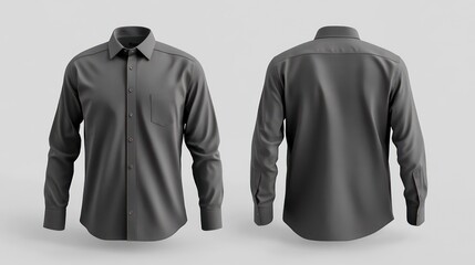 Long sleeve collared shirt mockup front and back views 3D rendering 3D illustration plain tshirt design for print