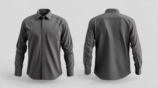 Long sleeve collared shirt mockup front and back views 3D rendering 3D illustration plain tshirt design for print