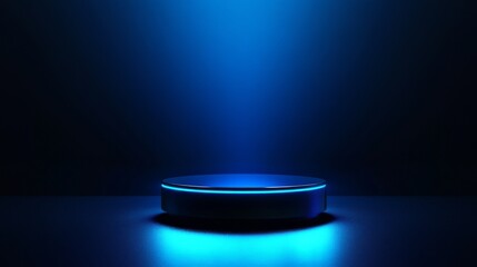 Stunning Blue Neon Glowing Cylinder Platform - Modern Technology Display Design