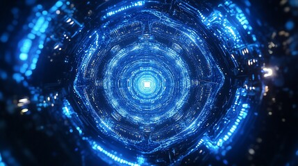 Abstract blue glowing futuristic tunnel.