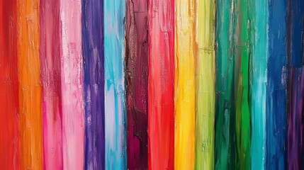 Colorful vertical stripes of paint create an abstract art piece showcasing a variety of vibrant hues and textures