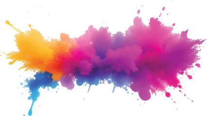 Dynamic and Trendy Watercolor Art: A Bold Display of Vibrant Brush Strokes, Rainbow-colored Splatter, and Aquarelle Stains, Perfectly Set Against a Clean White Canvas for a Modern Artistic Touch