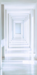 Obraz premium Infinite white corridor with geometric shadows and minimalist design in a modern architectural style