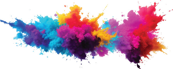 Dynamic and Trendy Watercolor Art: A Bold Display of Vibrant Brush Strokes, Rainbow-colored Splatter, and Aquarelle Stains, Perfectly Set Against a Clean White Canvas for a Modern Artistic Touch