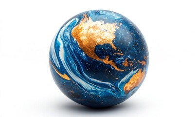 Artistic representation of earth globe with gold continents and blue oceans symbolizing global business and international trade