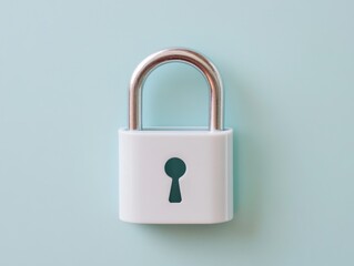 Naklejka premium A close-up image of a white padlock on a light blue background, symbolizing security and protection.