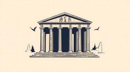 Obraz premium Ancient Greek temple illustration, vintage style, decorative background