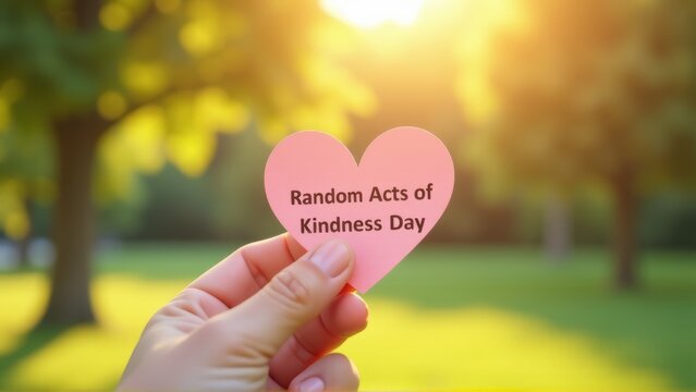 Random Acts of Kindness Day Heart-Shaped Note in a Sunny Park